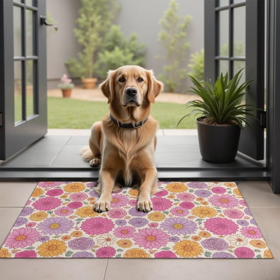 Pioneer Flower Floral Print Pattern Door Rugs,Washable Non Slip Door Mats Indoor,Decorative Door Mats,Entry Mat Indoor for Entrance,Bedroom,Kitchen,Bathroom,20"x32"