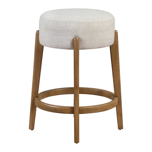 Wesley 26" Counter Stool in Linen White Fabric with Medium Oak Finish Frame