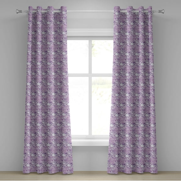 Ambesonne Retro Grommet Curtain, Digital Floral Design, 50" x 96", Lilac and Lavender