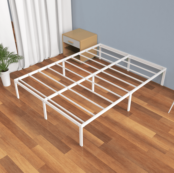 SUGIFT 14" Heavy Duty Steel Slat Queen Platform Bed Frame, White
