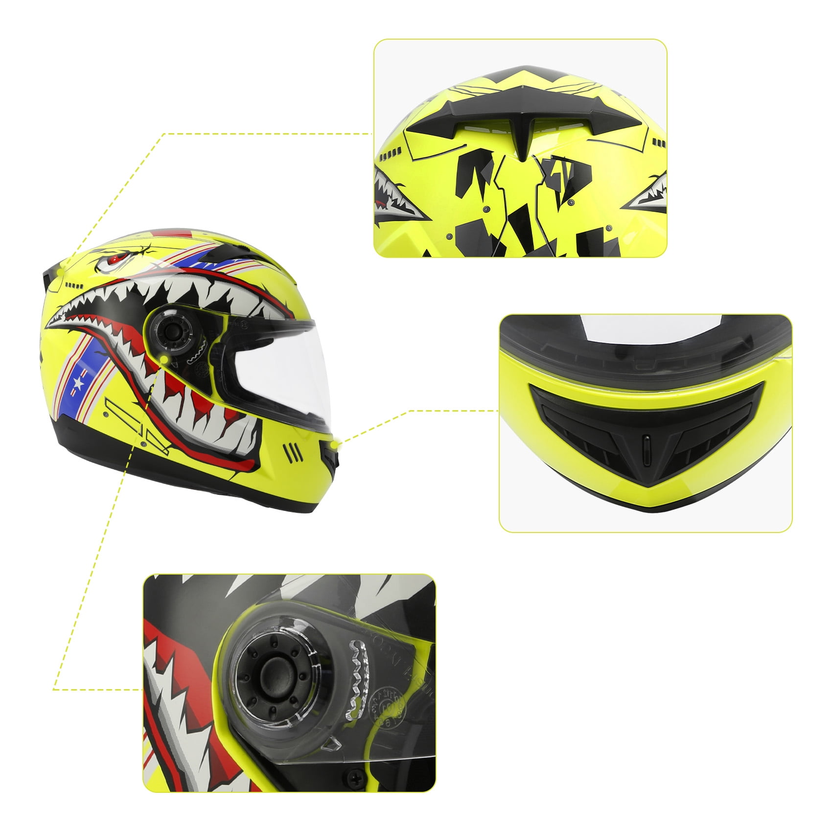 TCMT DOT Full Face Helmet for Kids & Youth Flip Up Visor for Motorcycle Atv Mx Motocross Offroad Street Dirt Bike Yellow Youth XL Size