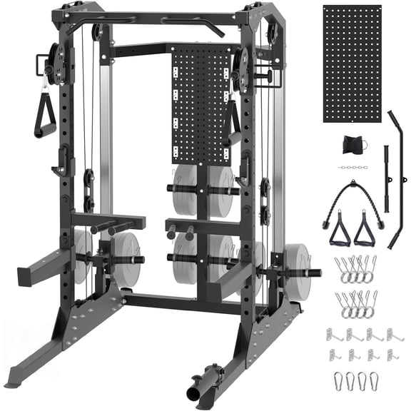 Power Cage with 2000LB Capacity and Independent Dual Pulley System, Multi-Functional Home Gym Rack for Strength & Stability Training