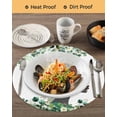 thumbnail image 3 of 15 Inch Round Placemats Set of 4, Sage Green Black Women Non Slip Heat Insulation PP Table Mats, Spring Eucalyptus Leaves Washable Place Mats for Kitchen Dining Party Table Decor, 3 of 7