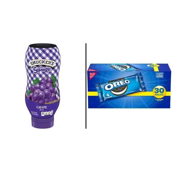 Smucker's Grape Squeezable Fruit Spread, 20 Oz & OREO Chocolate Sandwich Cookies, 30 Snack Packs