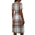 thumbnail image 6 of Minjewel Women's Gingham Shift Dress with Plaid V-Neck - Short Sleeve Summer Dress, Loose Flowy Beach Party Outfit, Preppy Comfy Vacation Mini Dress,Brown,2XL, 6 of 6