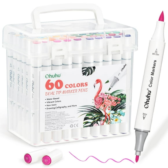 Ohuhu Marcadores 60 Colores Doble Punta a Base de Agua No Tóxicos