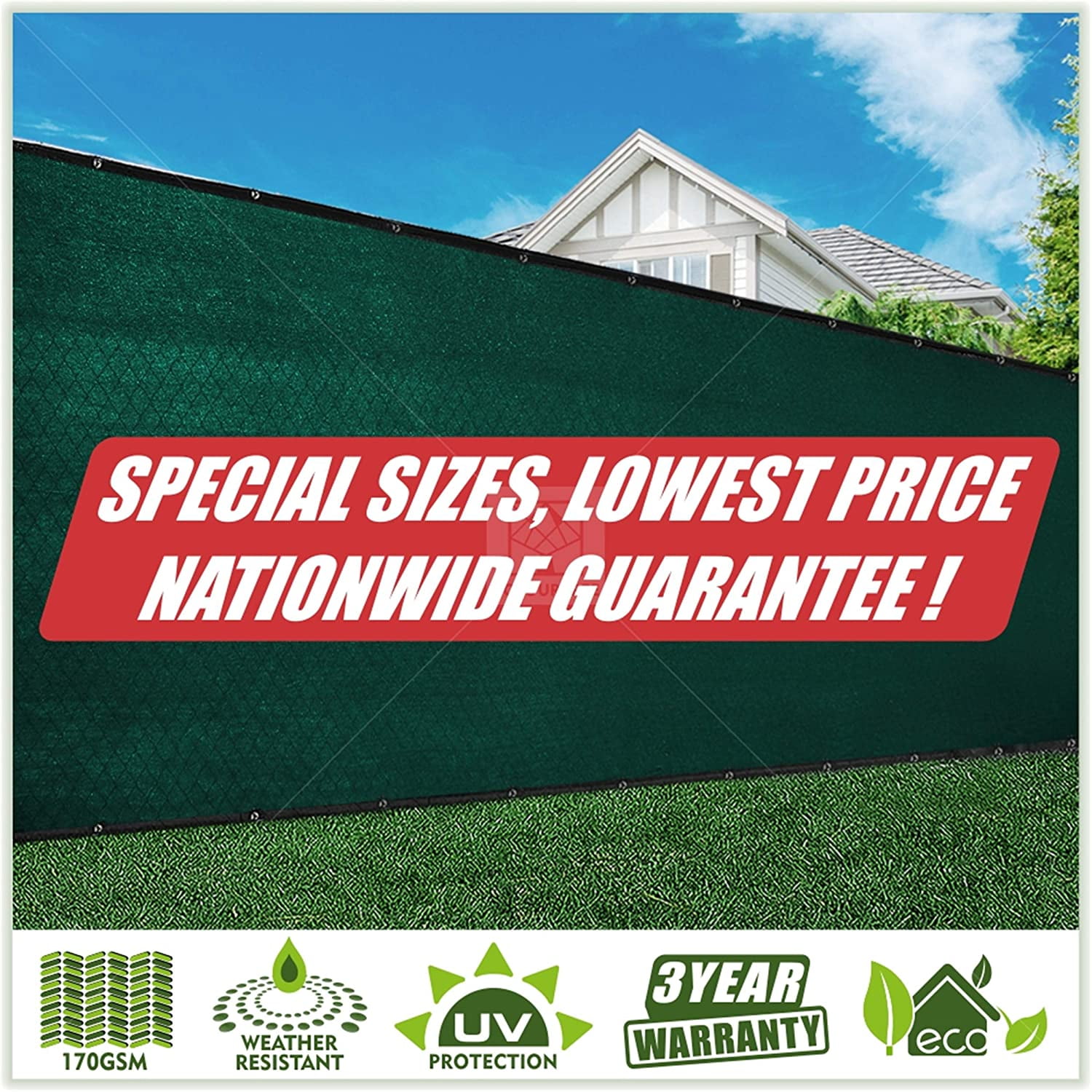 ColourTree 6' x 50' Green Fence Privacy Screen Windscreen Shade Fabric Cloth HDPE, 90% Visibility Blockage, with Grommets, Heavy Duty Commercial Grade, Cable Zip Ties Included - Custom Avalible