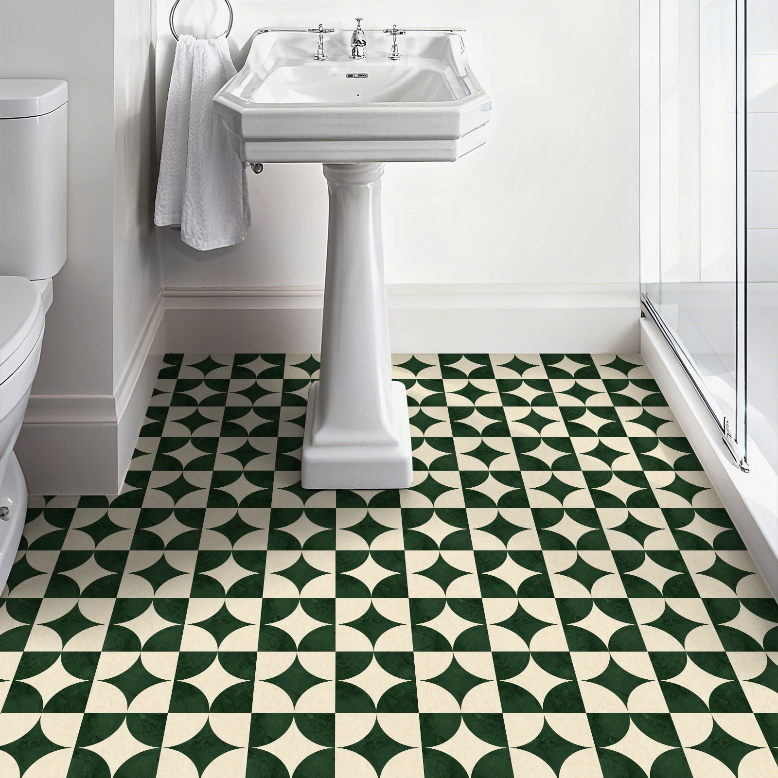 DEWOO 12" x 12" Peel and Stick Floor Tile, 10 PCS Self-Adhesive DIY Vinyl Flooring for Renters, Removable and Waterproof Tile Sticker for Bathroom, Kitchen, Staircase (Retro Green)