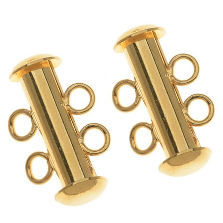 Rings Leaf Clasp - 22K Gold Plated Tube Clasp 16.5mm Two Rings Strands (4)