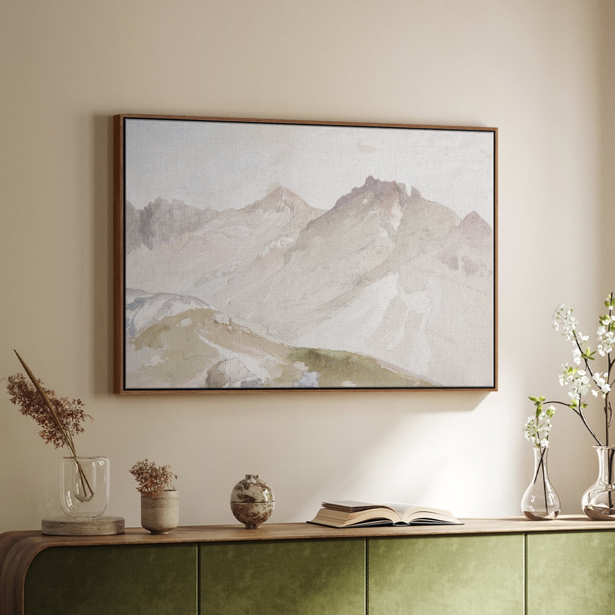 Vintage Landscape-MX By Wexford Home Framed in Walnut Wood Gallery Wrapped Canvas 27 in. x 41 in.