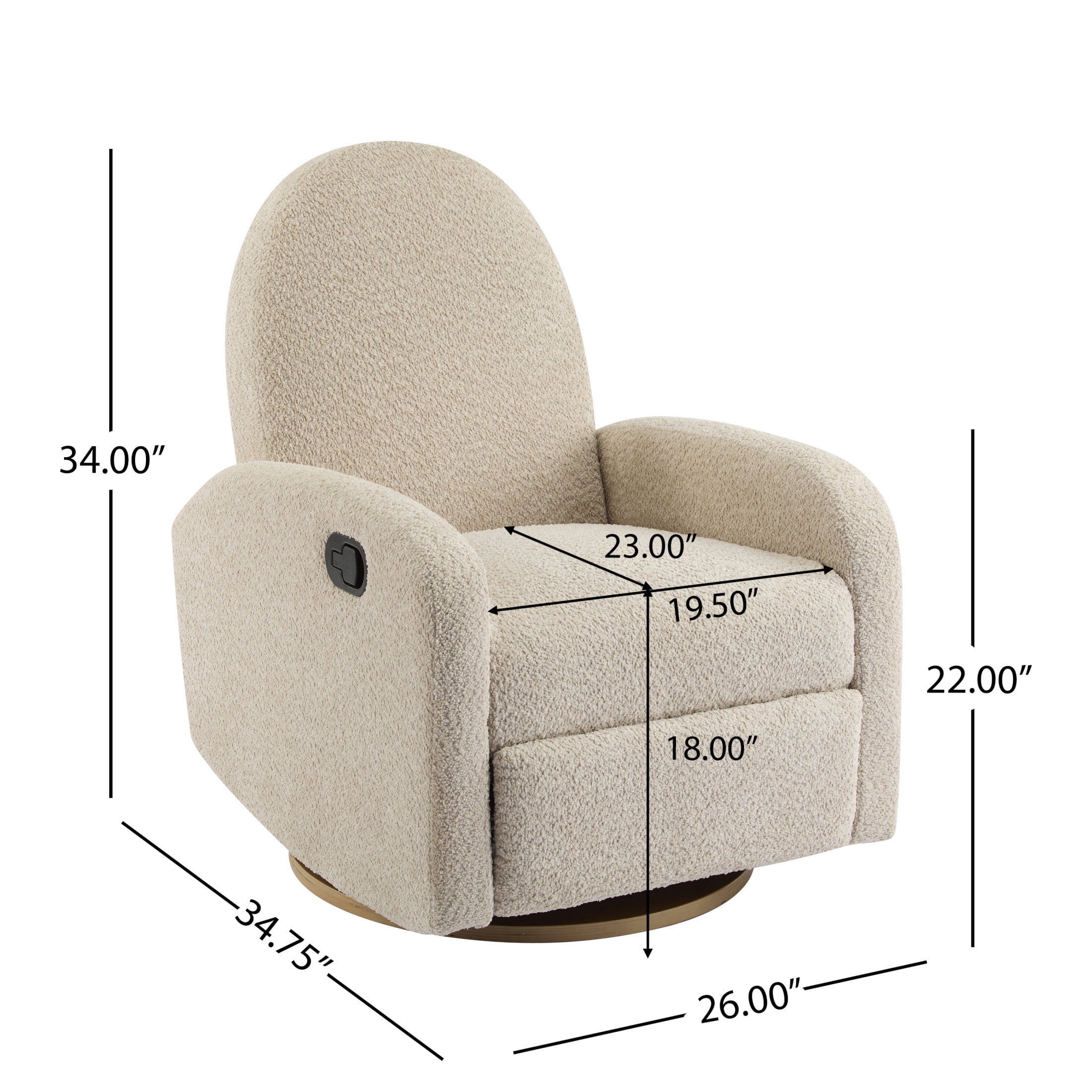 Christopher Knight Home 360° Swivel Glider Recliner Chair, Upholstered Lounge Seat with Solid Wood Base, Almond