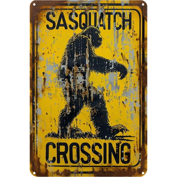 Retro Funny Metal Tin Sign Sasquatch Crossing Outdoor Wall Decor Vintage Style for Home Garden Garage Cabin 8 x 12 Inches