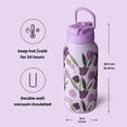 thumbnail image 2 of BOTTLE BOTTLE 32 oz Insulated Water Bottle Stainless Steel Sport Water Bottle with Straw Dual-use Lid Design for Gym with Pill Box (Purple Tulips), 2 of 7