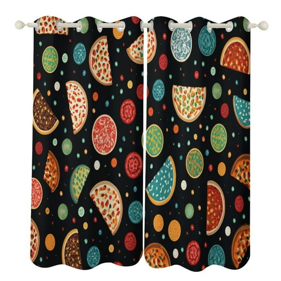 Fun Pizza Window Curtain Panels Grommet Blackout Curtains Blackout Curtains for Living Room