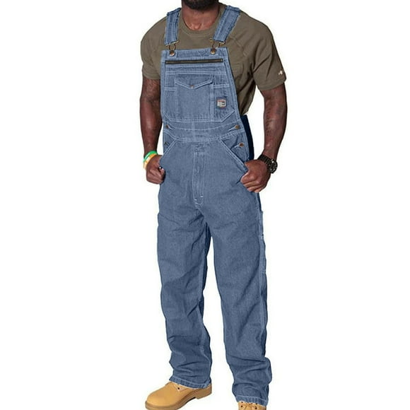EGNMCR Men's Pants, Full Length Pants Overalls, Men's Denim Bib Overall, Men's Workout Athletic Pants Men Casual Fashion Soid Breast Pocket Denim Suspender Long Pants Cargo Pants Men Pants