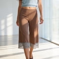 thumbnail image 6 of Costeam Womens Lace Trim Capri Pants Solid Color Straight Leg Elastic High Waist Casual Relaxed Fit Soft Breathable Cropped Trousers, 6 of 7