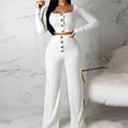 thumbnail image 2 of SELONE Lounge Sets for Women 2 Piece Outfits Pants Sets Casual Solid Color Long Sleeve Cardigan Slim Buttoned Casual Pants Suit 35-White XXL, 2 of 6