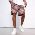 thumbnail image 6 of Men's Floral Print Drawstring Waist Shorts Summer Vacation Shorts with Pockets Purple 2XL, 6 of 8