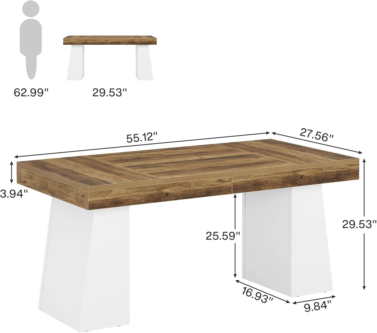 Tribesigns Modern Wood Executive Desk, 55" Computer Table Office Desk, Small Conference Table, White & Brown