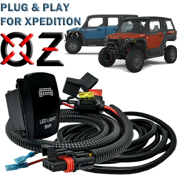 OZ-USA 10ft Pulse Power Bus Bar Plug Wire Harness Kit with On/Off Black Rocker Switch for LED Light Bar Compatible with 2024 Polaris XPEDITION XP ADV Ultimate Northstar Premium Pulse Busbar