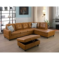 PonLiving Furniture Furniture Sectional Sofa Set, Living Room Sofa Set, Leather L Shape Sofa(Right Hand Facing,Ginger)