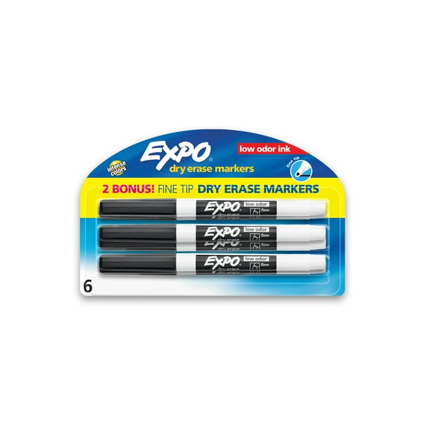 Expo Low Odor Dry Erase Markers, Fine Tip, Black, Includes 2 Bonus