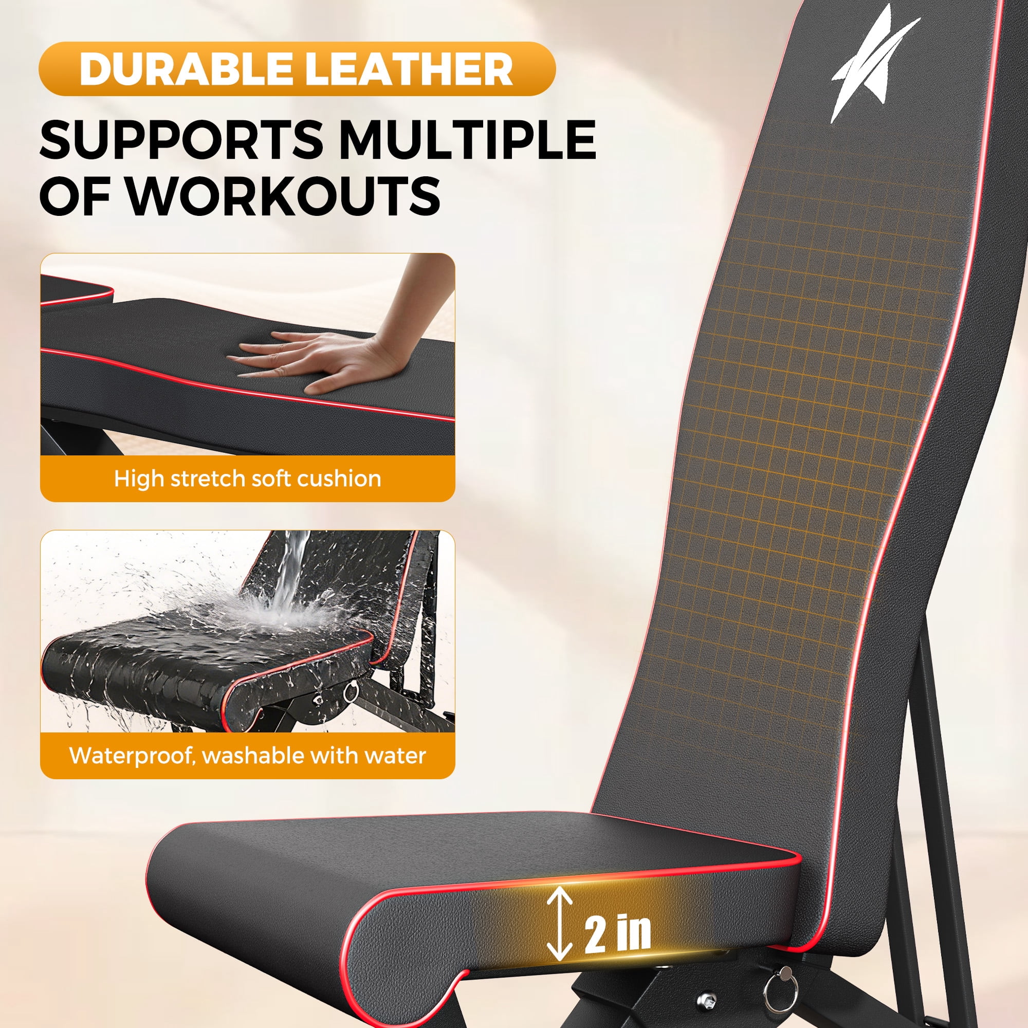 FASTES 7-Position Adjustable Weight Bench, Foldable Workout Bench Press for Full Body Strength Training in Home Gym, 600lbs Capacity, Fits up to 6'2"