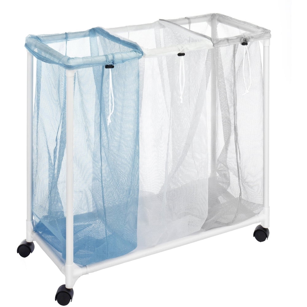 Triple Mesh Sorter Laundry Organizer Hamper with Removable Bags 
