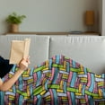 thumbnail image 3 of Abstract Soft Flannel Fleece Throw Blanket, Ornamental Squared Design Colorful Retro Pattern Stars Swirls Lines Dots, Cozy Plush for Indoor and Outdoor Use, 70" x 90", Multicolor, by Ambesonne, 3 of 5