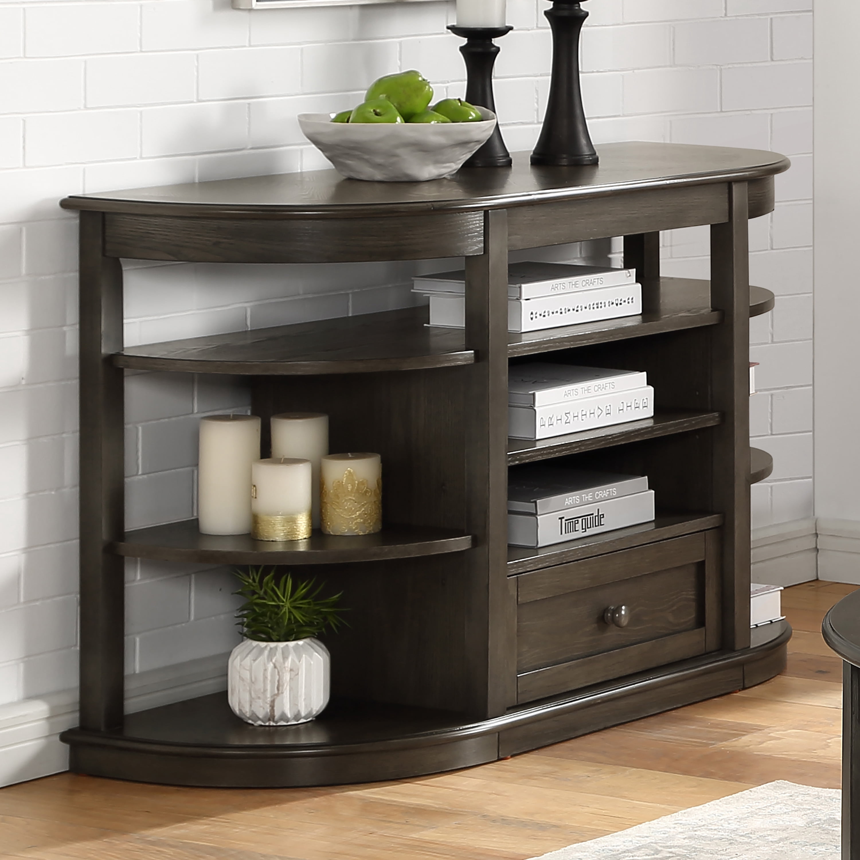 Furniture of America Kelda MDF Console Table with Shelves, Brown
