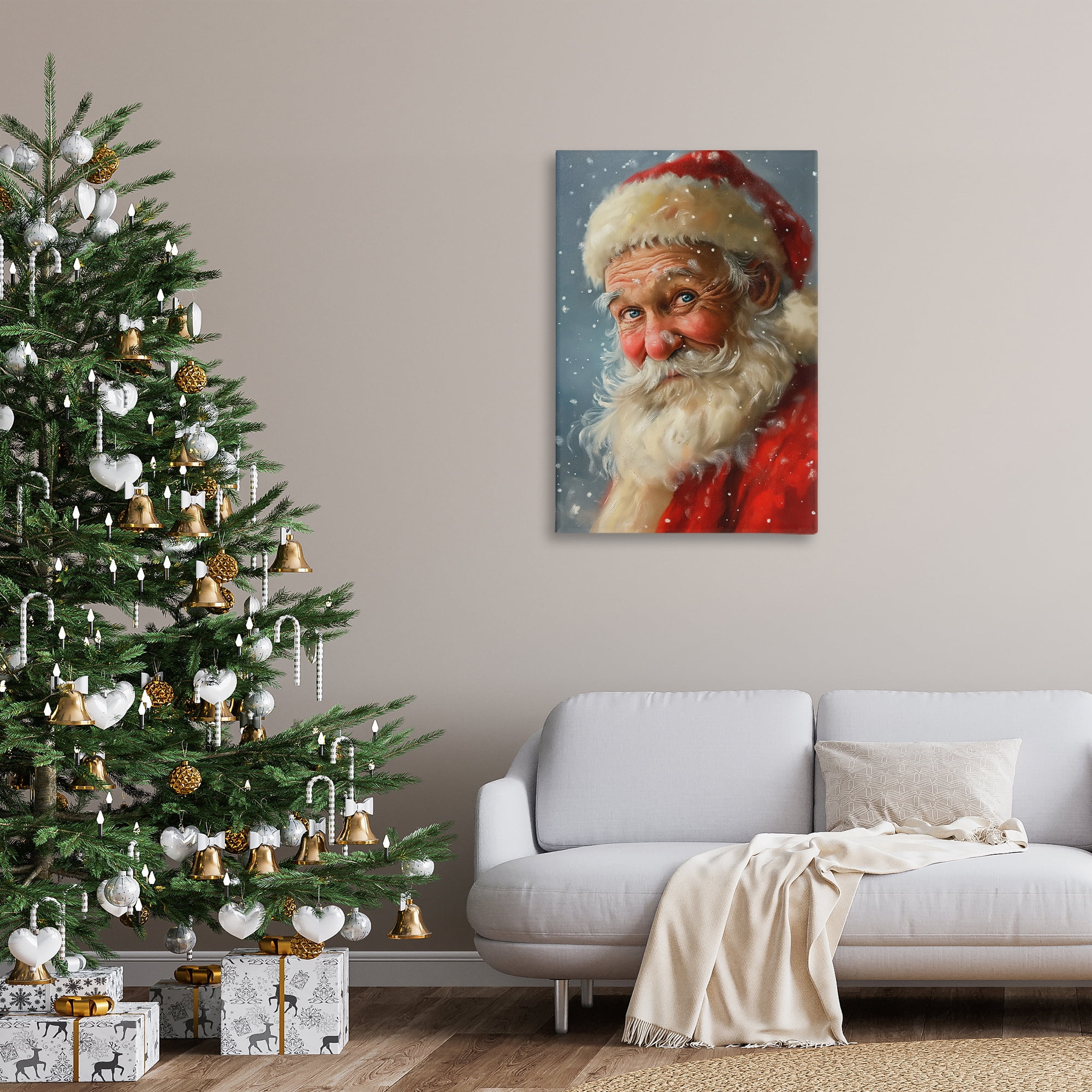 Stupell Industries Rosy Santa Portrait Holiday Painting Gallery Wrapped Canvas Art Print Wall Art, 24 x 36
