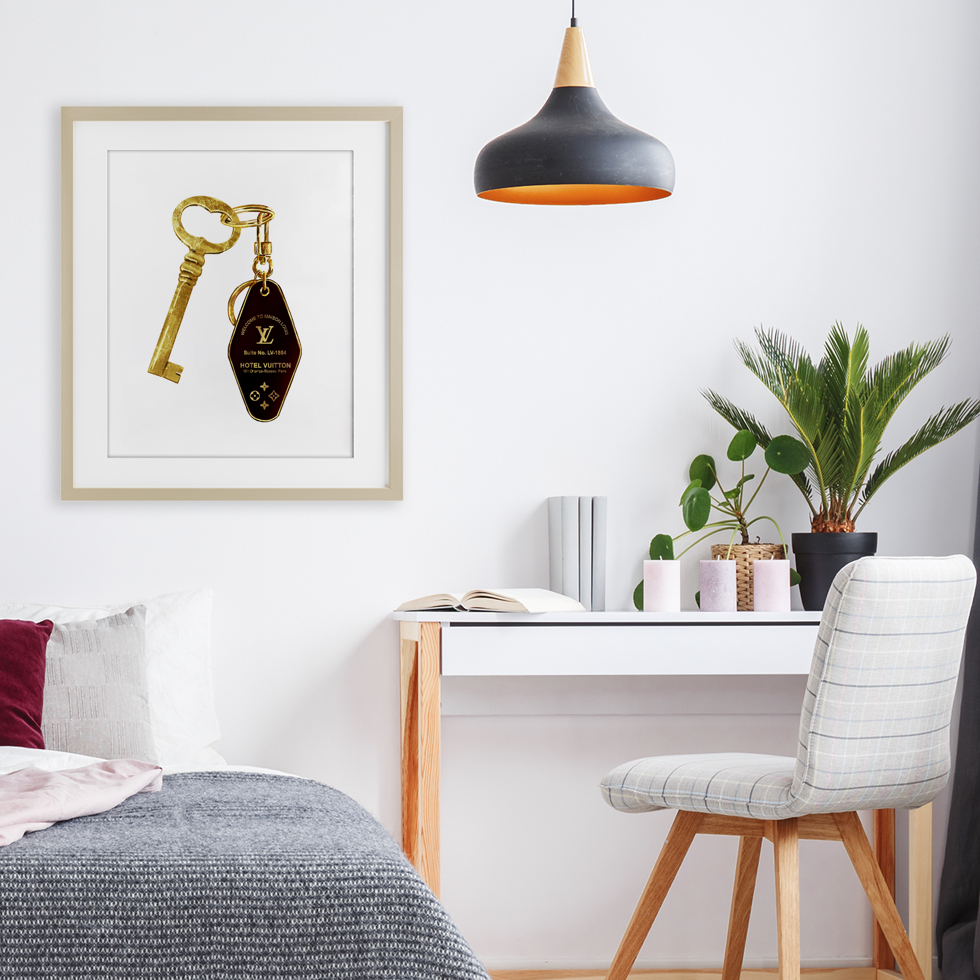 Glam Gold Key Fashion Birch Framed Print Under Glass, design by Ziwei Li