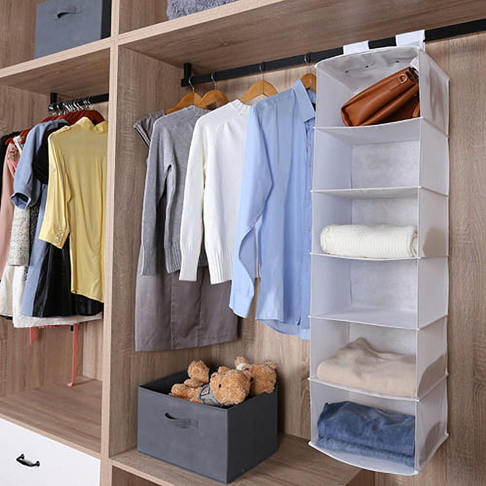 3 Pack Hanging Closet Organizers and Storage, 6 Shelf Hanging Clothing  Shelves Collapsible Clothes Closet Organizer Storage Fabric Shelves with  Side