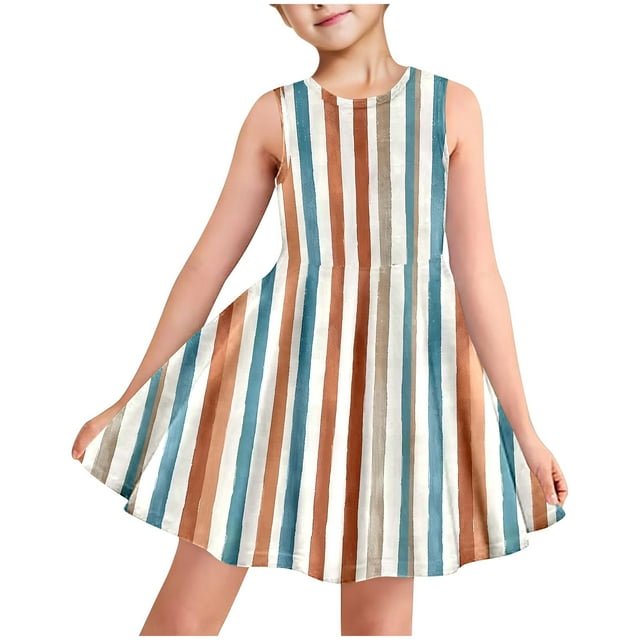 LOVZFMLL Robe d'Été à Manches Courtes pour Filles avec Poches à Volants Col Rond Imprimé Robe Débardeur Douce