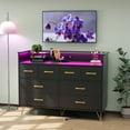 thumbnail image 3 of Commode à 8 Tiroirs avec Éclairage DEL et Station de Recharge, Coffre Moderne en Bois Noir avec Rangement Ouvert et Lumières RVB, Armoire d'Entrée Grand pour Chambre et Salon, Antique/rose/blanc/noir, 3 of 7