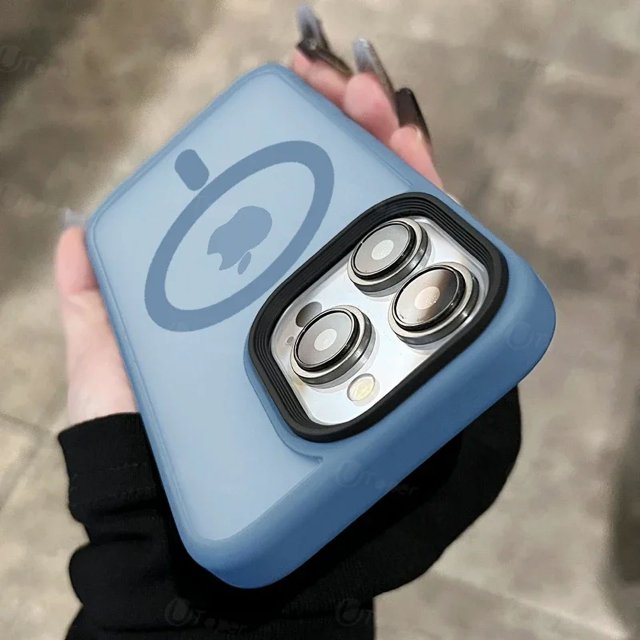 Magnetic Frosted Matte Armor Phone Case For iPhone 16 15 14 Plus 13 12 11 Pro Max For Magsafe Translucent Shockproof Back Cover far peak blue For iPhone 14 Plus