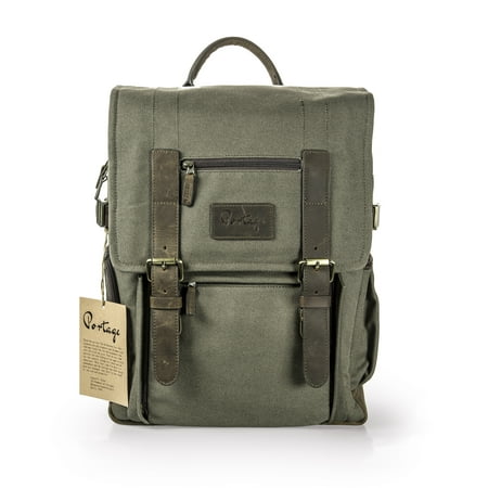 Piel Leather Side Zip Backpack - the kenora backpack by portage gen3 w/ side access! - camera, travel, gear, laptop bag - genuine leather and waxed canvas