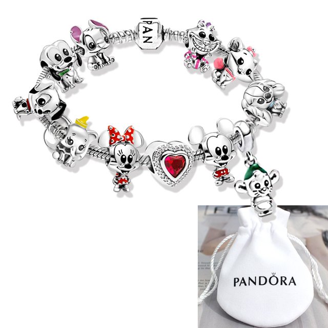 Pandora Disney Berloques Minnie Mickey Mouse Silver Bath Bracelet 925 Charm Pulseras Para Perros Y Gatos