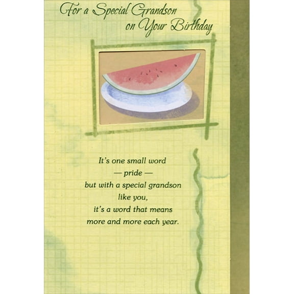 Designer Greetings Watermellon in Die Cut Window Short Fold Grandson Birthday Card