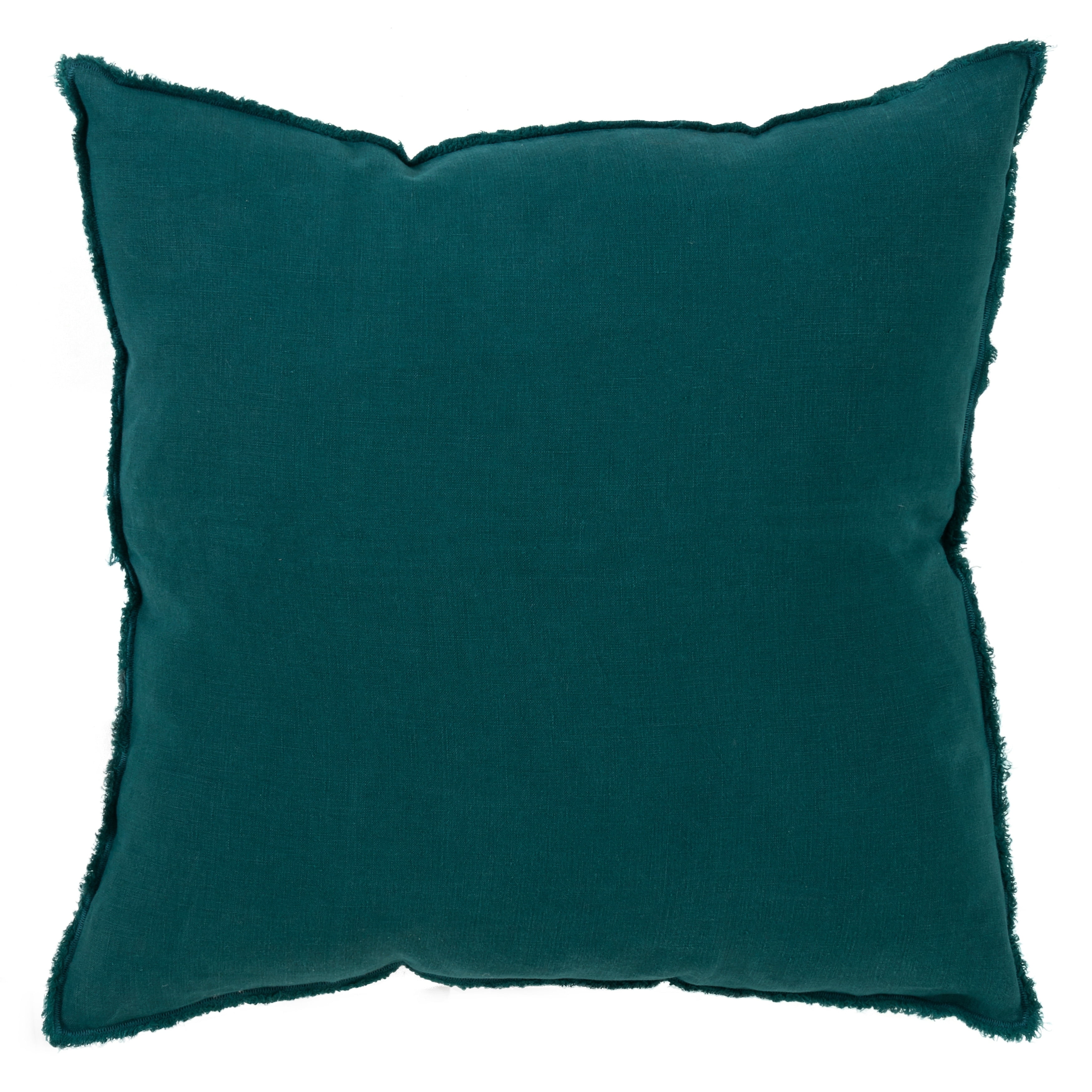27" Jasper Green Fringed Design Linen Square Throw Pillow Set