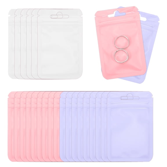 Uxcell Anti Tarnish Jewelry Bags, 150 Pcs Plastic Zipper Lock Jewelry Pouch for Holding Storage Rings Earrings, White Pink Purple, 3.94 x 2.36 Inch
