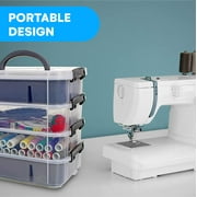 Plastic Storage Bin with 2 Trays - Stackable Storage Containers for Arts, Crafts, Jewelry, and More - Portable Storage Box - Grey Color
