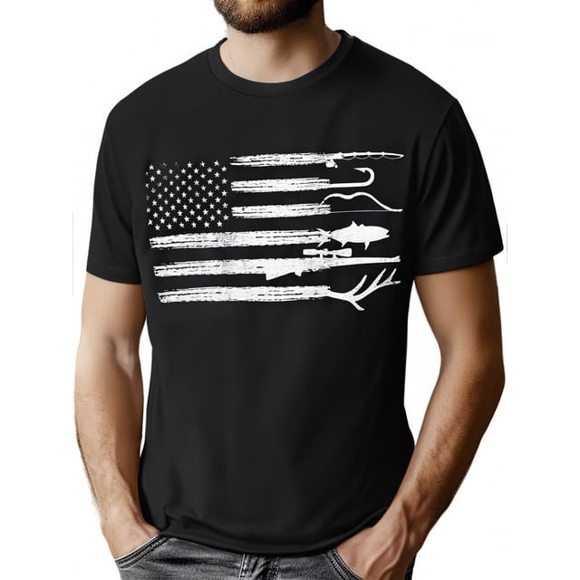 Camiseta para hombre Decoración de Novia de Boda1pc Men'S Patriotic American Flag T-Shirt, Casual Crew Neck Cotton Tee with Slight Stretch, Outdoor Sports & Leisure Top, All-Season Knit Fabric Shirt