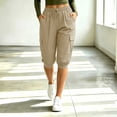 thumbnail image 2 of Lenpel Womens Capri Pants Casual Drawstring Elastic Waist Cargo Pants with Pockets Solid Color Workout Cropped Joggers(Khaki,XX-Large), 2 of 7
