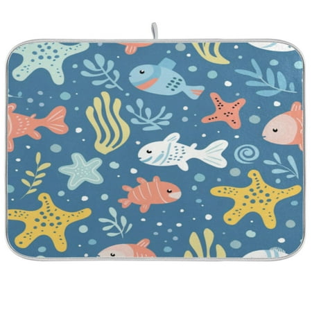 

Kitchen Drying Mat 18x24In Drying Dish Mat Dish Drying Mats Kitchen Countertop Multi-Function Drain Drying Mat Kitchen Table Cartoon Colorful Cute Fish