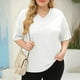 thumbnail image 2 of Camiseta informal de mujer con cuello en V, manga corta y corte holgado - Algodón suave, prenda básica versátil, 2 of 4