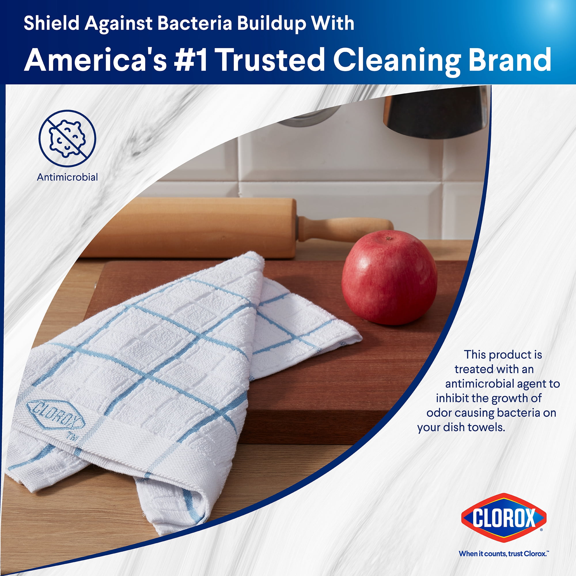 (2 pack) Clorox Cotton Kitchen Towel 1 Pack, for Cooking, Drying Dishes, Cleaning - (16" x 26") Blue