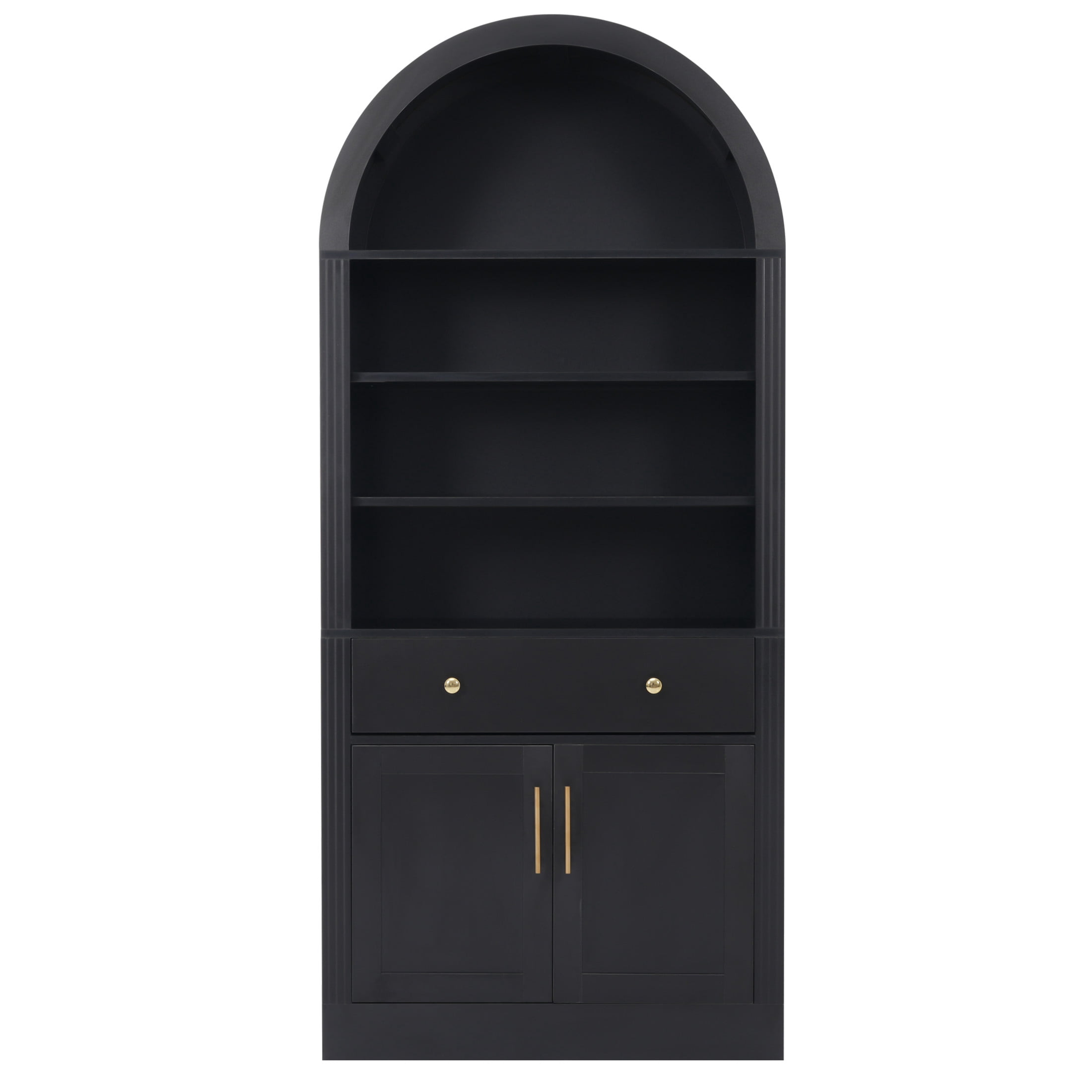GDF Studio Corvel 70.9" Arched Bookshelf with Storage Cabinet & Adjustable Shelves, Kitchen Pantry Cabinet, Black