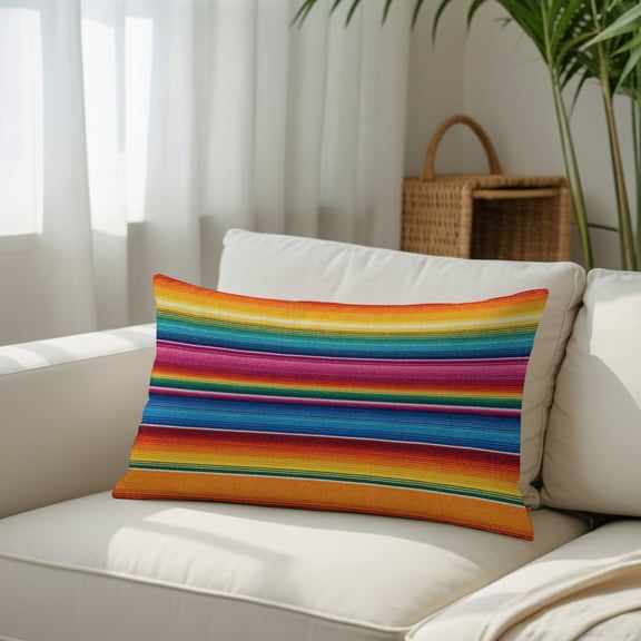 Colorful Mexican Stripe Throw Pillow Covers, Decorative Pillow Covers With Hidden Zipper Soft Brushed Microfiber Fabric, Rainbow Line Watercolor Pillowcases for Couch Bed 16x24in