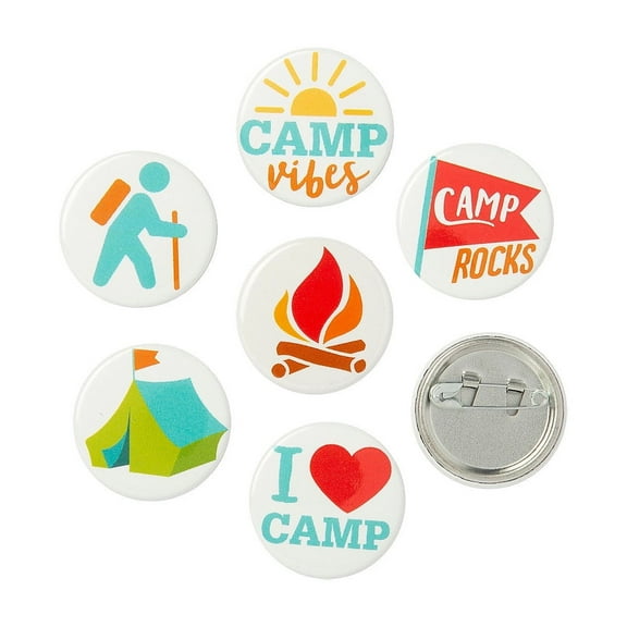 Fun Express Camp Mini Buttons - Colorful Jewelry Birthday Accessories & Craft Supplies for DIY Projects Party Favors Scrapbooking and More - Perfect for Celebrations & Creative Activities - 48 Pieces
